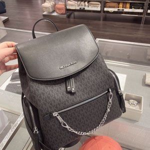 MK LG Chain Backpack Flap Book Bag Black